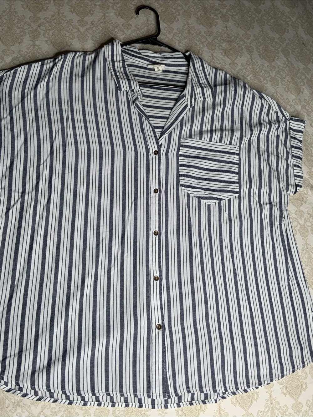 A.N.A White Blue Striped Button Down Shirt Short Sleeve XL - Picture 2 of 9